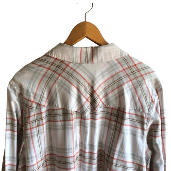 Addition Elle Plaid Button Up Shirt Size X Gray Peach and Orange Red - Picture 7 of 11